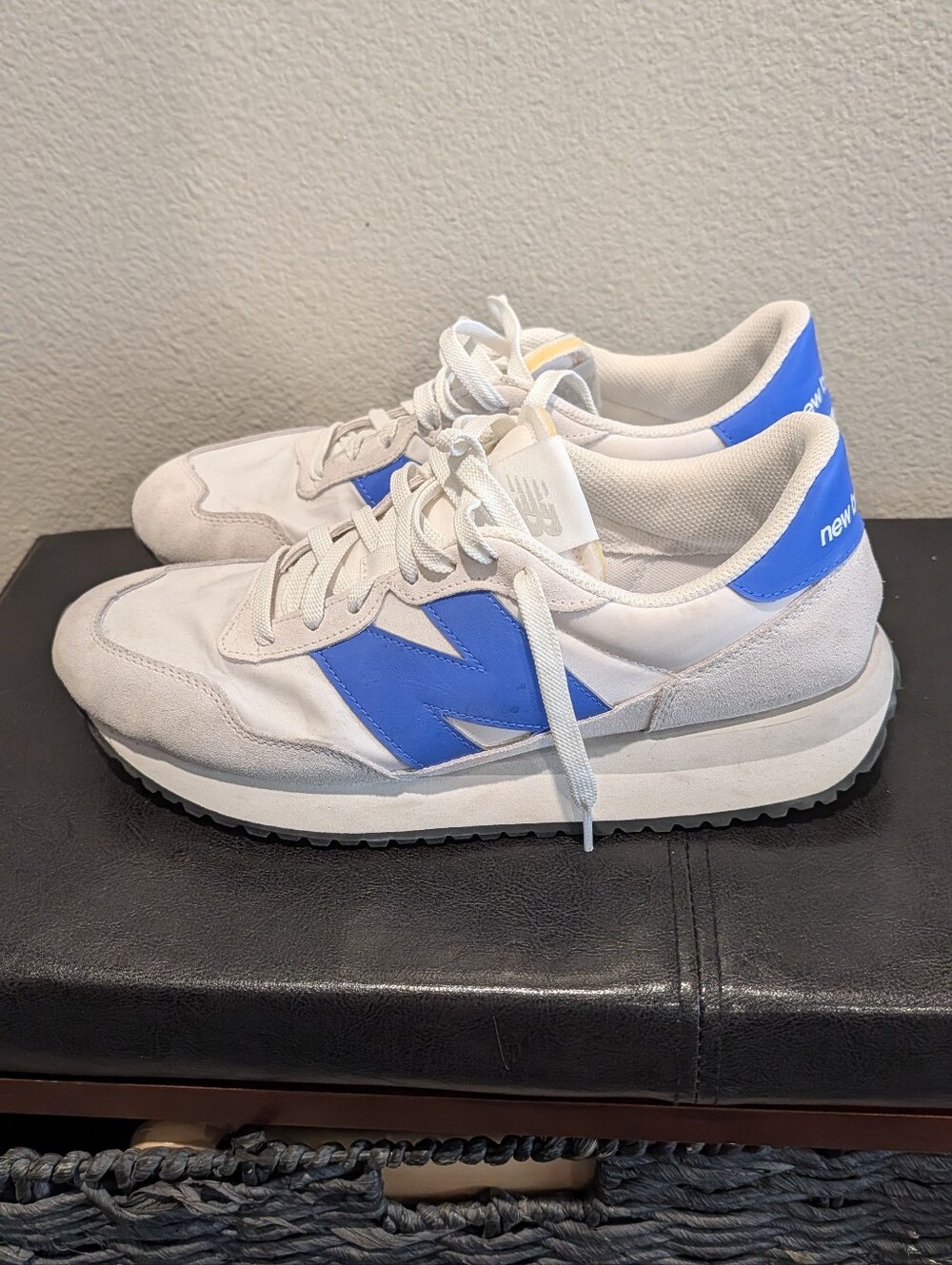 New Balance White and Blue Men's Retro Sneakers Size 11